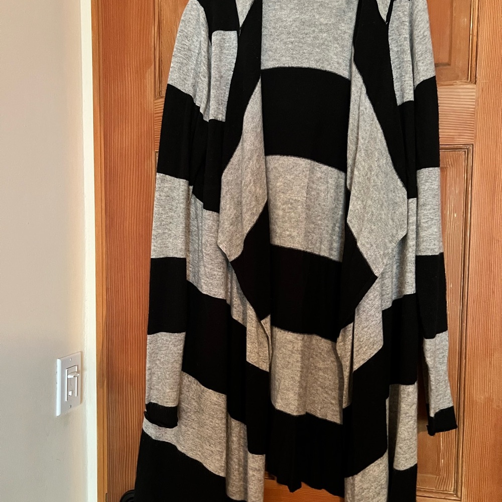 Barneys New York CO-OP Black and Gray Striped Cardigan